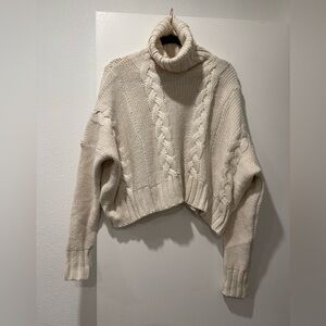 Simple Cream Cable Knit‎ Turtleneck Sweater